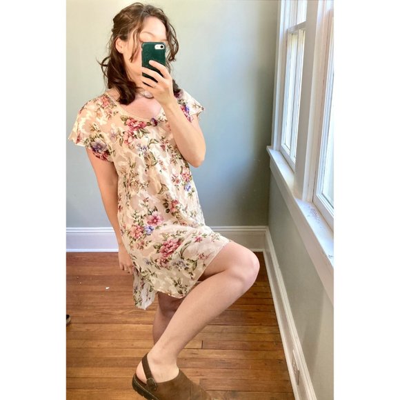 Vintage 90s Floral Slip Split Hem Mini Dress - Picture 7 of 12